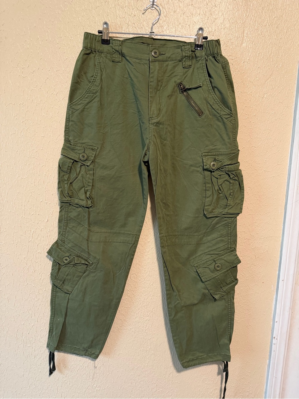 Mustway Cargo Pants Streetwear Military Size 30 Green‎ Cotton Adjustable Hem